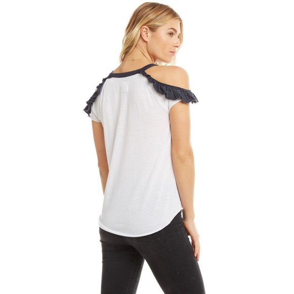 NEW Chaser Open Cold Shoulder Raglan Cutout Cutouts Ruffle Strappy Baseball Tee - Picture 4 of 8